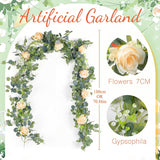 2Pcs Large White Mr & Mrs Sign For Wedding Table With 5.91Ft Artificial Flowers Garland, Wedding Centerpieces Wooden Bride And Groom Table Decorations For Engagement Decor (Champagne Rose)