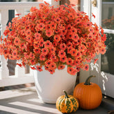 18 Pcs Artificial Mum Flowers For Outdoors, Faux Fall Mums Silk Flower For Outside, Fake Orange Flowers For Fall Patio Front Door Planter Autumn Halloween Home Decorations (18, Orange)