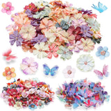 250 Pcs Faux Flower Heads Organza Butterfly Set Includes 200 Silk Daisy 50 Butterfly Embellishments Artificial Flowers Heads 3D Butterflies For Diy(Bright Colors)