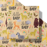 Baby Shower Wrapping Paper Roll - 17 Inches X 16.4 Feet - Cute Animal Design On Kraft Paper - Ideal For Baby Boy Or Neutral Gift Wrapping, Kids' Birthday Party And Baby Shower