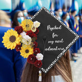 30 Pack Flower And Butterfly Diy Decorations Set 18 Pcs Flower Heads 12 Pcs 3D Butterfly Flat Back Roses Yellow Sunflower Heads For Grad Hats Wedding Baby Shower Home Decor(Red, Yellow)