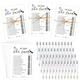 50 Pack He Said She Said Bridal Shower Game For 50 Guests, Include 50 Pcs Wedding Game Cards And 50 Pcs Pencils With Erasers For Wedding Shower Party Supplies (White)
