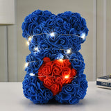 Rose Flower Bear-Hand Made Rose Teddy Bear,Best Artificial Decoration Gifts For Mom, Girls,Unique Birthday Gifts,The Perfect Party Clear Box (White)