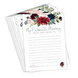 Navy Burgundy Floral Bridal Shower Memories Game - 50 Pack Of Favorite Memories Cards For The Bride - Elegant Keepsake Activity For Guests At Bridal Showers, Engagement Parties