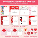 16 Pack 5X7In Children'S Valentine Cards With Envelopes And Stickers, 8 Adorable Designs For Boys And Girls, With Printed Message Inside, Gifting, Mailing