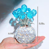 Crystal Lake Blue Rose Bouquet Figurine With Round Vase, Romantic Glass Rose Flower Gifts For Women Mom On Anniversary Birthday Christmas, Rose Collectible Figurine For Wedding Home Decorations
