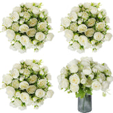 16 Bundles Peonies Artificial Flowers Bulk Wedding Silk Faux Flowers With Stems Faux Peony Wedding Bouquets For Bride Florals Arrangements Decor For Table Centerpiece Vase Decoration(White)