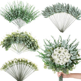 160Pcs Mixed Artificial Eucalyptus Stems And White Faux Flowers, Big Babys Breath And Eucalyptus Leaves Stems Bulk For Diy Wedding Bouquet Home Decor Floral Arrangement (Green 160Pcs)