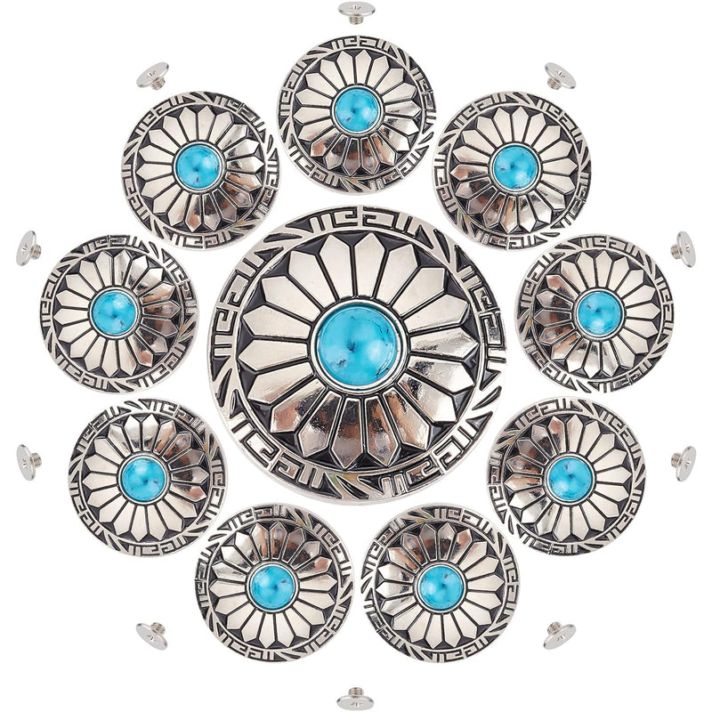 1 Box 10Pcs 30Mm Screw Back Buttons Round Vintage Western Style Blue T
