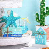 5 Pcs Starfish Beach Tiered Tray Decor Coastal Summer Decoration For Home Ocean Blue Table Centerpieces 3 Faux Books Bundle With Twine Rustic Farmhouse Wood House Sign For Office Tabletop Shelf