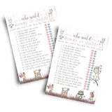 Woodland Baby Shower Games For Girl - 25 Guess Who Mommy Or Daddy Game Cards, Fun Guessing Activities For Guests Prizes, Boho Animals Theme Neutral Pink, 25 Cards