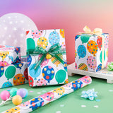 Birthday Wrapping Paper Roll - Mini Roll - 17 Inch X 16.5 Feet - Gold Foil Colorful Balloon Design Perfect For Birthday, Holiday, Party, Baby Shower