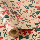 Kraft Christmas Wrapping Paper Roll For Girls, Mini Roll, Colorful Bow Design With Red, Green And Pink Ribbons, Kraft Gift Wrap For Christmas, Birthday, Holiday Party, 17 Inches X 16.4 Feet