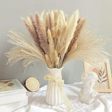 75Pcs Natural Dried Pampas Grass Decor - 17" Fluffy Pampas Grass Bouquet - Boho Home Decor Dried Flowers For Wedding Floral Room Home Party Table Decorations