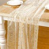 10Ft Gold Table Runner, Gold Foil Glitter Sheer Sequin Table Runners 120 Inches Long, Wedding Centerpiece Table Decorations For Party Supplies Birthday Bridal Baby Shower Christmas Home Decor