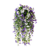 Artificial Fake Pansy Flower Plants With Greenery For Outdoor Outside Decoration, 30-Inch Faux Silk Uv Resistant Long Trailing Vine For Front Door Porch Planter Urn Patio Balcony(4 Pcs, Purple, White)