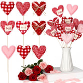 12 Pcs Valentine'S Day Heart Picks 13 Inch 3D Fabric Heart Picks Decorations For Valentine'S Day Vase Holiday Wedding Home Decoration