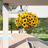 Artificial Sunflowers Fake Hanging Flowers Plants Baskets For Outdoor Fall Decoration, Faux Silk Flowers Look Real Uv Resistant For Porch Patio Garden Spring Home Decor