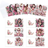 6 Pack 5D Diamond Painting Greeting Cards, Elegant Woman With Floral Design Diy Diamond Art Cards With Envelopes, Handmade Rhinestone Birthday Wedding Thank You Cards For Adults
