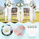 24 Sets Wedding Aisle Decorations For Wedding Ceremony Chair Artificial Roses And Eucalyptus Leaves With White Chiffon Ribbons For Reception Chair Arrangement Church Pew Flowers Decorations