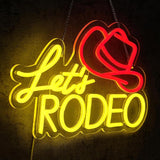 Let's Rodeo Neon Sign Dimmable Cowboy Hat LED Wall Light for Game Room Bar Man Cave Farmhouse Decor