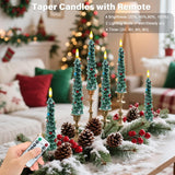 Christmas Flameless Candles Set Of 4, Flickering Christmas Tree Taper Candles With Remote & Timer, Dimmable Real Wax Electric Candles Battery Operated, Led Candlesticks For Home Xmas Decor (Green)