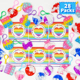 Kiddokids 28 Packs Valentines Day Gift Cards With Pop Keychains Fidget For Kids School Classroom, Pop Bubble Stress Relief Valentine’S Class Exchange Greeting Cards, Valentine Party Favors