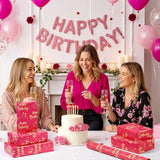 Pink Gold Birthday Wrapping Paper Roll For Girls Women, Pink And Gold Gift Wrap Paper, Gold Star And Dot Design Gift Packing Paper Art Paper For Birthday Baby Shower Party, 17Inch X 16.5Feet