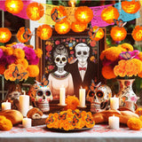 56Pcs Day Of The Dead Decorations 2Pcs 8Ft Lighted Marigold Garland 30Pcs Artificial Marigold Flowers With Stem 24Pcs Butterfly Dia De Los Muertos Decor For Diwali Indian Altar Halloween Party