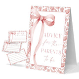 Pink Bow Baby Shower Games, 1 Baby Shower Sign And 50 Baby Shower Advice Cards, Gender Reveal Gifts For Parents To Be, Baby Shower Decor For Baby Shower And Gender Reveal Party, Baby Shower Gifts-6