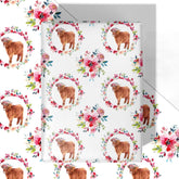 Highland Cow Floral Wrapping Paper - 4 Jumbo Sheets, 28 * 40 Inches - Cute Highland Cattle Pink Flower Wreaths Gift Wrap, Perfect For Birthday Baby Shower Wedding Bridal Shower Christmas