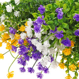 36 Bundles Artificial Flowers Outdoor, Uv Resistant Faux Artificial Plants Shrubs Flower Bulk For Hanging Planter Porch Window Home Wedding Spring Summer Decor (Yellow,Purple,White)