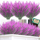 12 Bundles Artificial Lavender Flowers Outdoor Uv Resistant Fake Flowers Faux Plastic Plants Garden Porch Window Box Decorating (Purple)