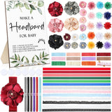 Baby Shower Games Diy Headband Making Kit Include Wooden Game Sign 60 Elastic Cute Flowers Hairbands 10 Round Fabrics With Tape For Baby Shower Guest Games(Greenery)