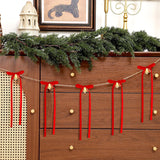 10 Feet Christmas Velvet Bow Garland With Jingle Bell Red Ribbon Bow Jingle Bell Banner Velvet Christmas Ornaments For Xmas Tree Fireplace Staircase Indoor Outdoor Decoration