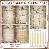 321 Pcs Baby Shower Games Supplies, 5 Sets (50 Cards Each) Activities Cards With 20 Pencils 1 Don'T Say Baby Sign 50 Clothespin (Magical Wizard)