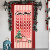 Merry Christmas Door Cover, Coquette Bow Pink Truck Xmas Tree Decoration Doorway Door Curtains Banners Backdrop Background Decor For Indoor Outdoor, Winter Party Decorations, 35 * 79 Inch