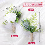 2 Pcs White Rose Boutonniere For Men Artificial Prom Boutonniere Groom Boutonnieres For Wedding Anniversary Ceremony Prom Flower