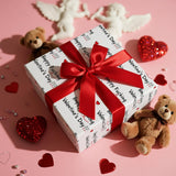 Funny Valentine Wrapping Paper Roll, Happy Valentine Day Text With Red Hearts, Humor Gift Wrap For Him Her Husband Wife, Mini Roll 17 Inches X 16.4 Feet