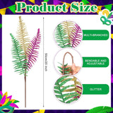12 Pcs Mardi Gras Decoration Mardi Gras Picks Glitter Leaf Stems 17.7'' Purple Green Gold Ornaments Artificial Branch Stems Table Decor For Wreath Vase Fillers Holiday Carnival Party Decor