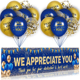 Navy Blue Gold We Appreciate You Banner Decorations with 18 pcs Balloons