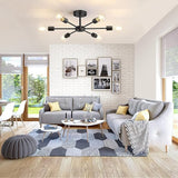 6 Light Black Sputnik Ceiling Light Modern Semi Flush Mount Fixture