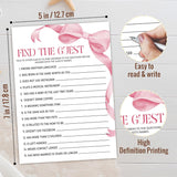 Pink Baby Shower Games For Girl, Find The Guest Game Cards, 25 Gender Neutral Cards, Pink Bow Gender Reveal Party Supply Kit, Baby Shower Decorations(5''X7'')-A04