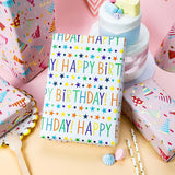 Birthday Hat Wrapping Paper, Reversible Happy Birthday Design Gift Wrap For Baby Shower, Valentines, Mothers Day, Graduation, Wedding, Fathers Day, Christmas (17 Inch X 32.8 Feet)