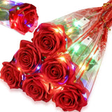 6 Pcs Valentines'S Day Flower Rose Lights Led Glowing Artificial Flowers Rose Simulation Roses Gifts For Girlfriend Mom Valentines'S Day Party Decor (Red)