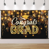 Congrats Grad Banner Black Gold - 72x44 Inch, Graduation Banner 2026, Graduation Decorations, Congrats Grad Backdrop for High School College Graduation Party Decor