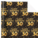 30Th Birthday Wrapping Paper Roll - Mini Roll - 17 Inch X 16.5 Feet - Black And Gold Balloons Happy Birthday Wrapping Paper Perfect For Man, Party, Holiday