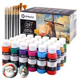 Acrylic Paint Set 24 Colors 2Oz/59Ml With 12 Brushes, Art Craft Paints Kit, Paint For Canvas, Rocks, Wood, Fabric, Ceramic And Art Supplies, Non Toxic Paint For Artists And Beginners