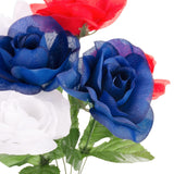 12 Stems Patriotic Memorial Bouquet Artificial Blooming Chrysanthemum, Thank You Veterans Roses With American Flags, Artificial Full Blooming Flowers For Memorial Day, Red/Blue/White