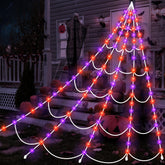 Halloween Spider Web Lights 150 LED Lighted Spider Web Giant 16.4 Ft Halloween Decorations Light up with 8 Lighting Modes Waterproof & Timer Outdoor Indoor Yard Haunted House Decor, Purple & Orange